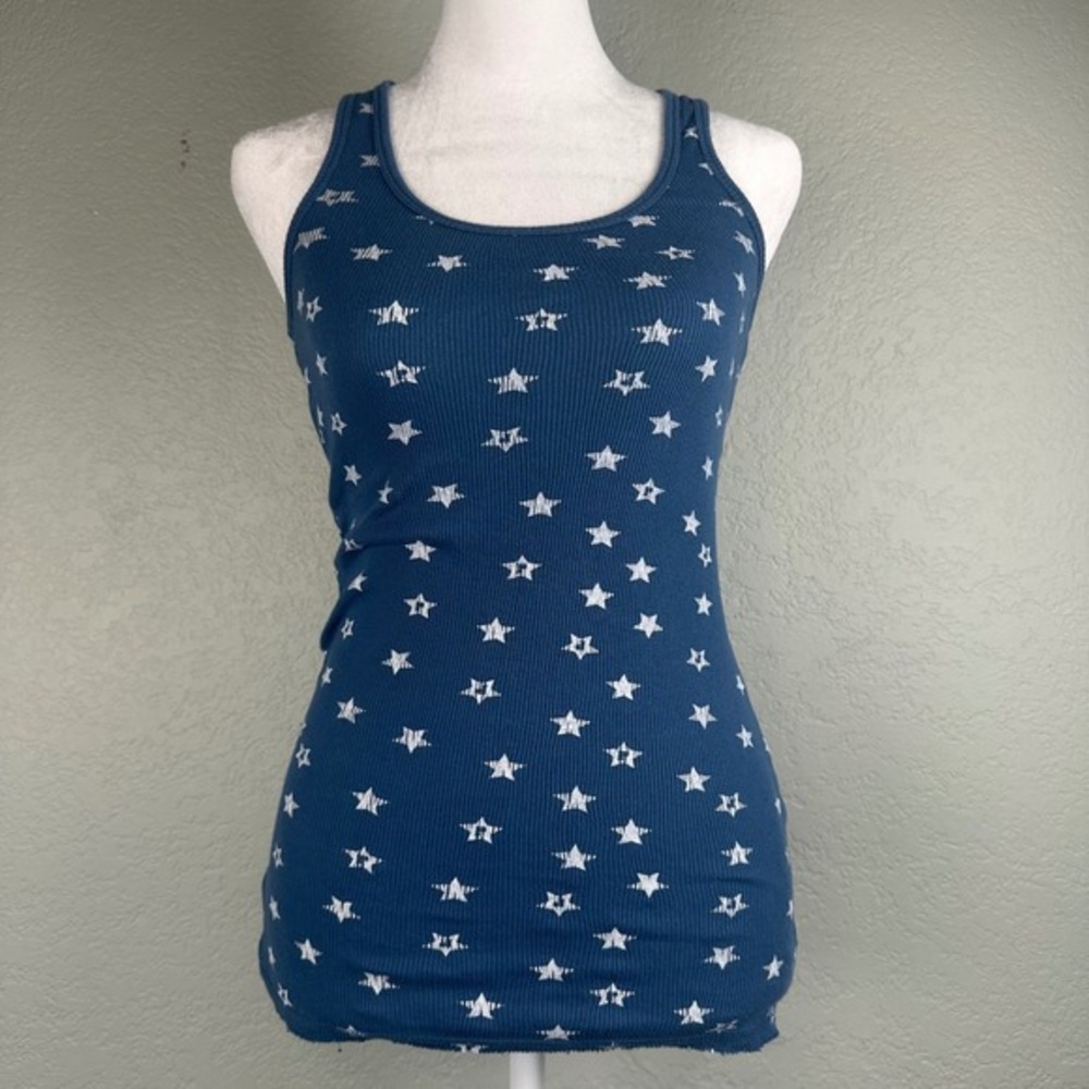 Y2K Victorias Secret Pink Tank Top Women Size XS Ribbed Knit All Over Print Star